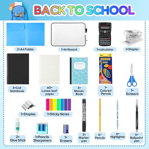 1 Set High School Supplies Kit, 51 Pcs Per Set Back to School Supplies College Bundle Essential Stuff Bulk Stapler Notebook Calculator for Senior Student Girl Teen Classroom Boy Classroom in Kuwait