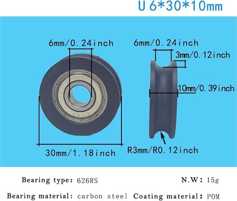 6 * 30 * 10 Door or Window Nylon Packages Bearing 626ZZ Inner 6mm, Roller Diameter 30mm,Thickness 10mm,u Groove Sliding Door Rollers(U8X30X10 Black) in Saudi Arabia