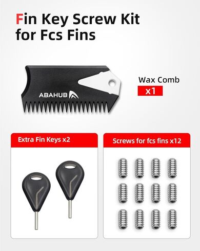 Abahub Surfboard Fin Key Key Kit لعقود الآجلة/زعانف FCS مع مشط شمع الأمواج و 2 مفاتيح ومسامير إضافية in Kuwait