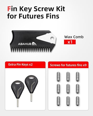 Abahub Surfboard Fin Key Key Kit لعقود الآجلة/زعانف FCS مع مشط شمع الأمواج و 2 مفاتيح ومسامير إضافية in Saudi Arabia