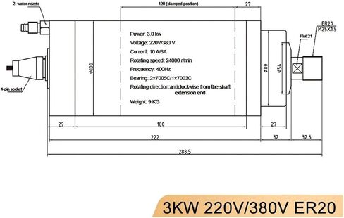 3KW محرك المغزل المبرد بالمياه 220V/380V 4 محامل ER20 (220 فولت) in Saudi Arabia