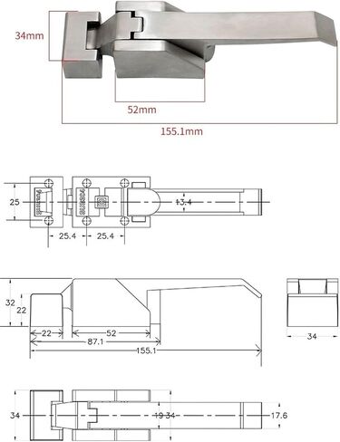 Stainless Steel Cabinets Buckle Lever Compression Door Lock 1Pcs(ZincAlloy withoutKey-01) in Kuwait