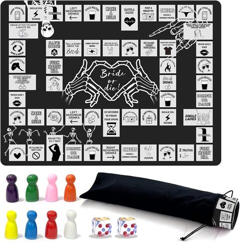 Bride Or Die Bachelorette Adult Drinking Game, Black Interactive Party Rubber Mat Board Game with Two Dice, Drunk Night Drinking Game, Bachelorette Party Game Gift for Boys and Girls, 2 8 People 21+ in Kuwait