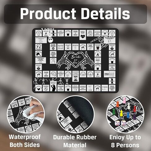 Bride Or Die Bachelorette Adult Drinking Game, Black Interactive Party Rubber Mat Board Game with Two Dice, Drunk Night Drinking Game, Bachelorette Party Game Gift for Boys and Girls, 2 8 People 21+ in Kuwait