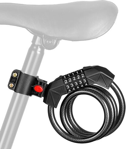 قفل الدراجة مع قوس التثبيت ، كابل الدراجة 4 أقدام الأساسي ليل لفظ أنصاف ذاتي 5 أرقام من أقفال دراجة الكابلات ، للدراجات ، دراجة نارية ، سكوتر (أزرق) in Kuwait