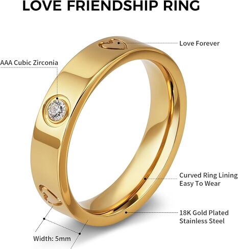 Love Promise Gold Ring for Women: Felet Dainty Stains Steel Ring مكعب الزركونيا الزفاف الفرقة المشاركة في حلقات الصداقة 18K الذهب الفضة الذهب. in Kuwait