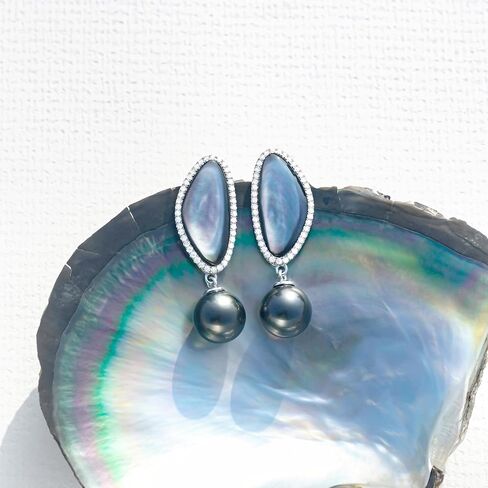 Tahitian Black Pearl Earrings, 8-9mm AAA Handpicked Natural Black Pearl Stud Earrings with D Color Moissanite & 18K White Gold Plated Sterling Silver, Luxury Gifts for Women, Mother, Girlfriend, Anniversary, Birthday, Valentines, Mothers Day in Saudi Arabia