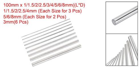 #US 27pcs Round Rods 1/1.5/2/2.5/3/4/5/6/8mm Dia 100mm Length Solid Shaft Rods in Kuwait