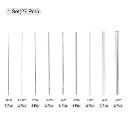 #US 27pcs Round Rods 1/1.5/2/2.5/3/4/5/6/8mm Dia 100mm Length Solid Shaft Rods in Kuwait
