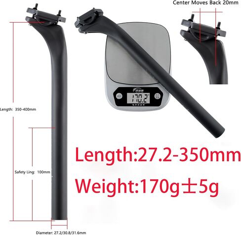 Ultra Light Carbon Seatpost 27.2 Road Mountain BMX Bike Seat Post, Shock Absorption and Comfortable, Capacity of 100kg, Weight 170g ± 5g, Length 350mm, Matte in Saudi Arabia