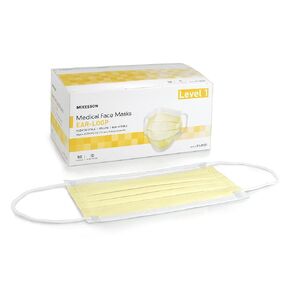 McKesson Medical Face Masks, Level 1 - Pleated with Ear Loops, Non-Sterile, Yellow - One Size Fits Most Adults, 7 in x 3.75 in, 50 Count, 1 Pack in Saudi Arabia