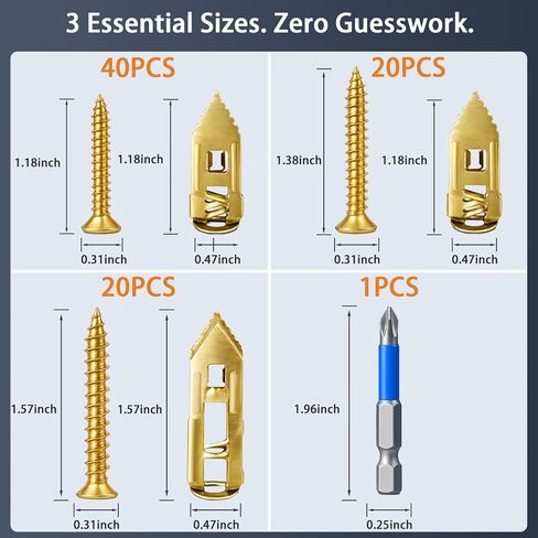 81 PCS Heavy Duty Self Drilling Drywall Anchor Kit (3 Sizes) - Holds 100LBS+ [2025 Upgraded] Metal Wall Anchors with Screws for TV Mounting, Cabinets, Shelves - No Drill Required in Saudi Arabia