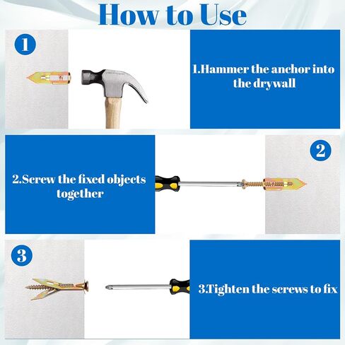 20 Pcs Self-Drilling Anchor Screws, Drywall Self-Drilling Anchors with Screws Set Steel Drywall Anchors Heavy Duty Metal Expansion Bolt No Drill Hole for TV Shelf Straps Gypsum Boards Cabinets in Saudi Arabia