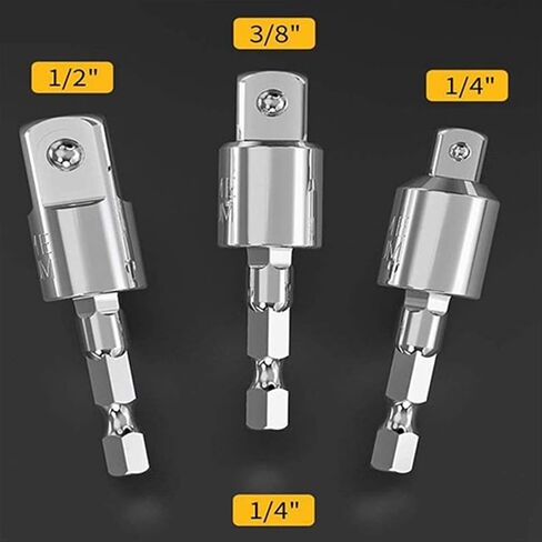 3pcs محولات المقبس التذبذب 360 درجة مجموعة مقبس دوار عالمي عالمي ، 1/4 بوصة سد عرقلة إلى 1/4 3/8 1/2 مربع محركات أقراص مربعة (أسود) in Saudi Arabia