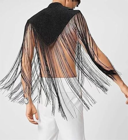 Men's Long Tassel Shrug Shoulder Pads Tank Top Clubwear Disco Rave Outfits Patchwork Sequins Fringe Outwears in Kuwait