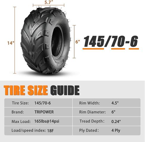 145/70-6 ATV Tires 145 70-6 Go Kart & Mini Bike Street Tires 145x70-6, 6 PR, Tubeless, Set of 2 in Saudi Arabia
