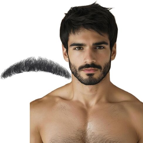 Svolna Human Hair Fake Beard and Mustache, Handmade Lace Realistic Facial Hair, Costume and Halloween Accessory (Brown on fake beard) in Saudi Arabia