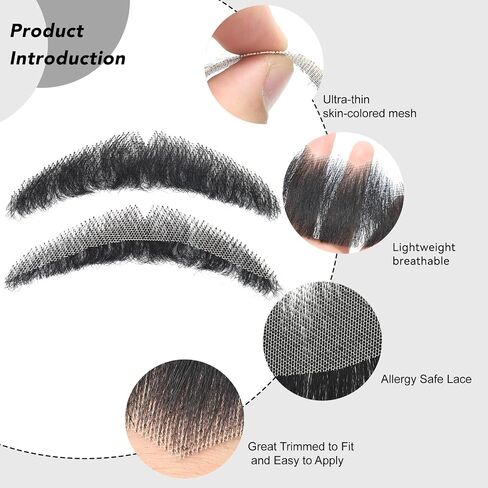 Svolna Human Hair Fake Beard and Mustache, Handmade Lace Realistic Facial Hair, Costume and Halloween Accessory (Brown on fake beard) in Saudi Arabia