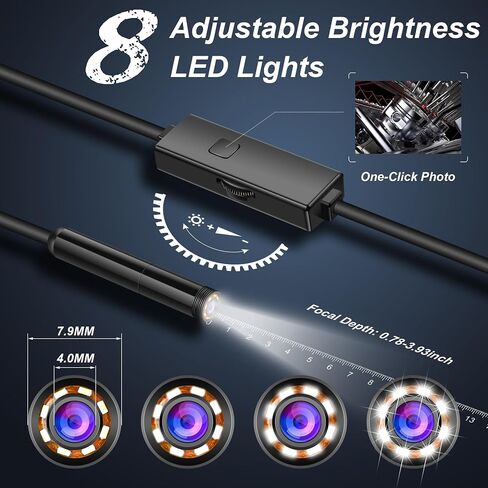 كاميرا المنظار مع الضوء ، 1920p HD Borescope مع 8 مصابيح LED قابلة للتعديل ، و 16.4 قدم كاميرا الأفعى شبه المقصودة 7.9 مم IP 67 منظار الصناعي المقاوم للماء لنظام التشغيل iOS و Android in Saudi Arabia