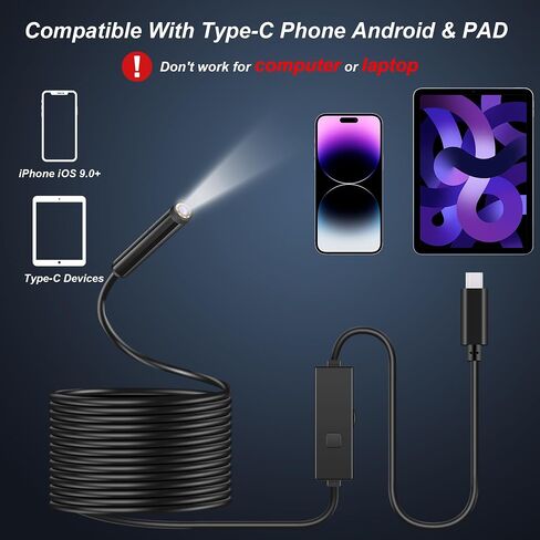 كاميرا المنظار مع الضوء ، 1920p HD Borescope مع 8 مصابيح LED قابلة للتعديل ، و 16.4 قدم كاميرا الأفعى شبه المقصودة 7.9 مم IP 67 منظار الصناعي المقاوم للماء لنظام التشغيل iOS و Android in Saudi Arabia