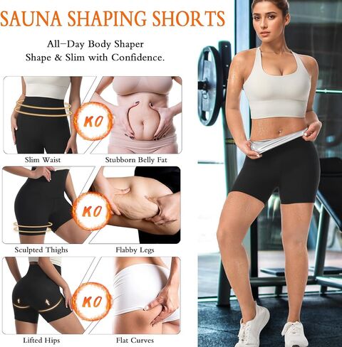 JBT Sauna Sweat Shorts for Women High Waist Slimming Compression Workout Pants for Thighs and Tummy Control in Saudi Arabia