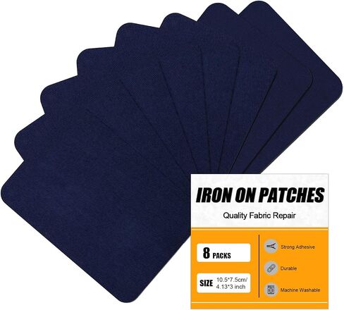 Moonsjones الحديد على بقع لإصلاح نسيج الملابس ، 8 PCS أقوى أقوى معدات القطن الغراء الصحيح للثقوب داخل وخارج السراويل ، الجينز ، سترة ، خيام ، قبعة ، قماش (7.5 سم × 10.5 سم) in Kuwait