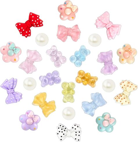 Flower Shoe Charms for Girls, 25Pcs Cute Bow Bear Shoe Accessories, Bling Pearl DIY Shoe Decoration for Party Favor in Saudi Arabia