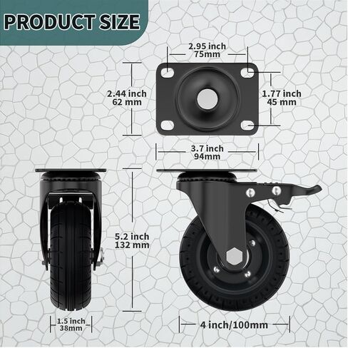 عجلات مربع دوارة 4 بوصة مع فرامل مزدوجة ، ما يصل إلى 1000 رطل ، مجموعة من 4 ، المطاط الصلب ، حافة الحديد الزهر ، عجلات صفيحة ، في الهواء الطلق ، مجانية مسطحة للعربات ، دوللي ، طاولة عمل ، عربة ، DIY in Kuwait