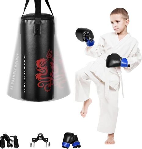 GYMAX Kids Punching Bag Set, Prefilled Junior Kick Boxing Bag Kit with Gloves & Jumping Rope, Heavy Duty Wall Mounted Punching Bag for Youth MMA, Martial Kungfu Thai Training in Saudi Arabia
