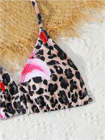 Girl's 3 Piece Leopard Bikini Set Floral Cheetah Halter Triangle Swimsuit with Beach Cover Up Skirt in Saudi Arabia