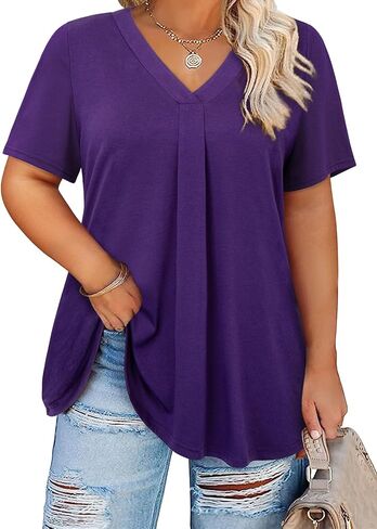 Siddhe Plus Summer Summer Tops for Women 2025 Tunic Tunic Tops Shorty Dary Casual Pleated V Deck Derts XL-5XL in Saudi Arabia