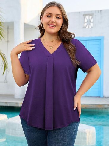 Siddhe Plus Summer Summer Tops for Women 2025 Tunic Tunic Tops Shorty Dary Casual Pleated V Deck Derts XL-5XL in Saudi Arabia