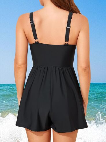 Smismivo Swim Rompers for Women Tummy Control One Piece Swimsuits with Shorts and Pockets Modest Bathing Suits Full Coverage in Saudi Arabia