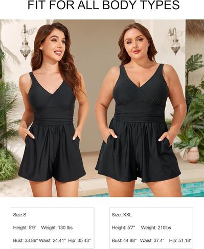 Smismivo Swim Rompers for Women Tummy Control One Piece Swimsuits with Shorts and Pockets Modest Bathing Suits Full Coverage in Saudi Arabia