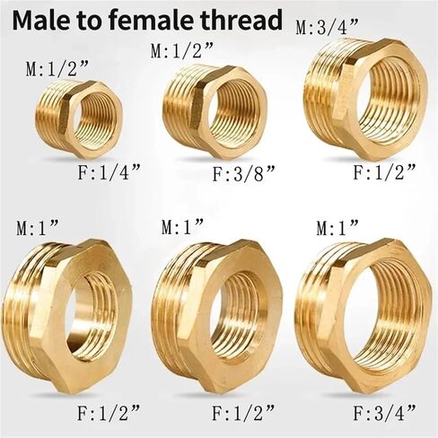 Brass Hex Bushing Reducer Pipe Fitting F To M Threaded 1/8 1/4 3/8 1/2 3/4 Reducing Copper Water Gas Adapter Coupler Connector(5mm To M 01) in Kuwait