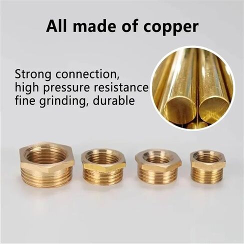 Brass Hex Bushing Reducer Pipe Fitting F To M Threaded 1/8 1/4 3/8 1/2 3/4 Reducing Copper Water Gas Adapter Coupler Connector(5mm To M 01) in Kuwait