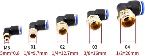تجهيزات PL الكوع الهوائية 1/4 3/8 1/2 1/8 موصل ترابط الذكور السريع L شكل PUSH-INT OD 6MM 8MM 10MM 12MM (10-01،50pcs) in Kuwait