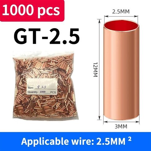 1000PC φ1.5/2/2.5/3/4/5/6/7/8/10 mm GT Copper Connecting Pipe Connection Tube Wire Connector Cold Crimping Terminal(Crimping Pliers) in Saudi Arabia