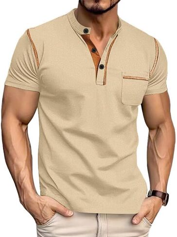 Men's Henley Shirt Short Sleeve T-Shirt Casual Top Pullover Summer Lightweight Tee Shirts with Button in Kuwait