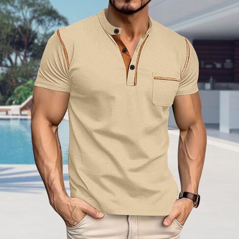 Men's Henley Shirt Short Sleeve T-Shirt Casual Top Pullover Summer Lightweight Tee Shirts with Button in Kuwait