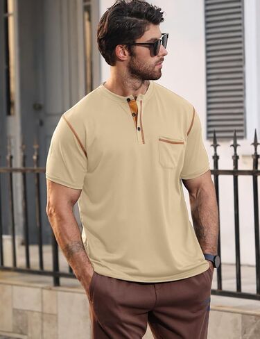 Men's Henley Shirt Short Sleeve T-Shirt Casual Top Pullover Summer Lightweight Tee Shirts with Button in Kuwait