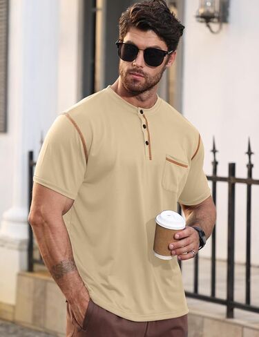 Men's Henley Shirt Short Sleeve T-Shirt Casual Top Pullover Summer Lightweight Tee Shirts with Button in Kuwait
