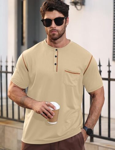 Men's Henley Shirt Short Sleeve T-Shirt Casual Top Pullover Summer Lightweight Tee Shirts with Button in Kuwait