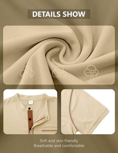 Men's Henley Shirt Short Sleeve T-Shirt Casual Top Pullover Summer Lightweight Tee Shirts with Button in Kuwait