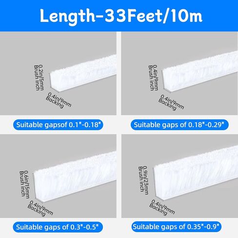 Weather Stripping Door Window Seal Strip 33 Ft, Selfadhesive Strong Adhesion, soundproofing, Draft Blocker, Dustproof, Suitable for Doors and Windows Cabinet Doors, 0.2 Inch Thick, White in Kuwait