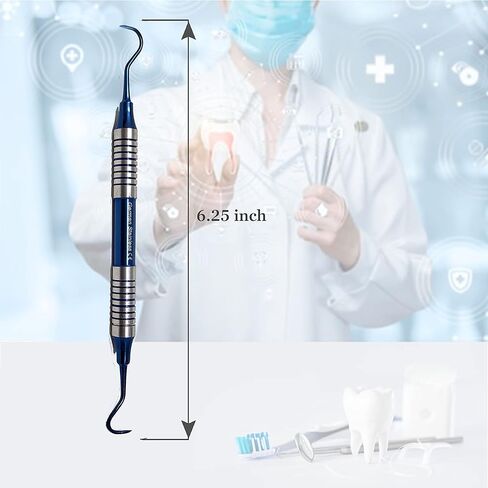 Dental Anterior Posterior Sickle Scaler H6/H7 Periodontal Instrument, Stainless Steel Oral Hygiene Instrument, Hollow Handle Blue Titanium Coated Double Ended Dental Veterinary Instrument in Saudi Arabia