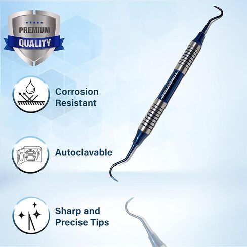 Dental Anterior Posterior Sickle Scaler H6/H7 Periodontal Instrument, Stainless Steel Oral Hygiene Instrument, Hollow Handle Blue Titanium Coated Double Ended Dental Veterinary Instrument in Saudi Arabia