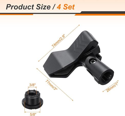 MECCANIXITY 4Pcs Microphone Clip Adjustable Mic Holder Flexible Wireless Mic Stand Adapter for Handheld Mic with 5/8" Male to 3/8" Female Screw Adapter in Kuwait