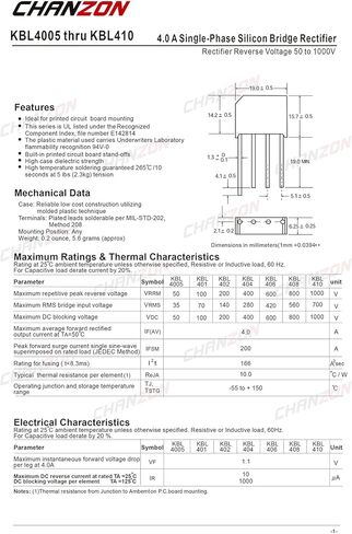 (حزمة من 10 قطع) Chanzon KBL406 Bridge Rectifier Diode 4A 600V KBL-4 (SIP-4) مرحلة واحدة ، الموجة الكاملة 4 أمبير 600 فولت ثنائيات السيليكون الإلكترونية in Saudi Arabia