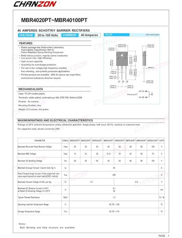 (حزمة من 5 قطع) Chanzon MBR4045PT Schottky Barrier Rechifier Diodes 40a 45v to-247 (to-247ad) 40 amp 45 volt in Saudi Arabia